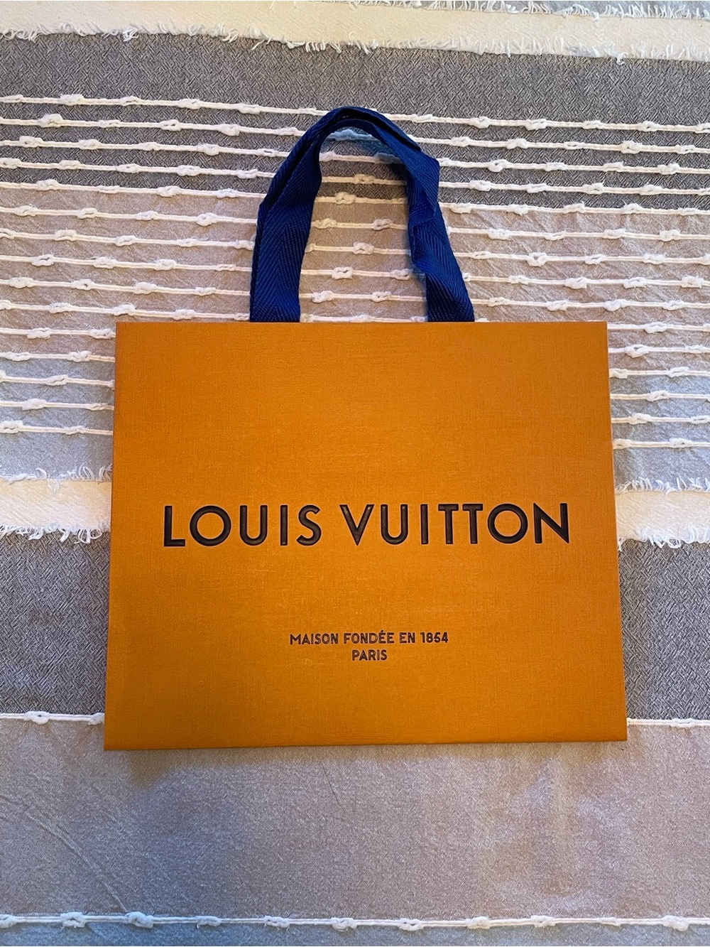 Louis Vuitton Orange Gift Bag with Navy Ribbon Handles